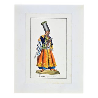 Jean-Baptiste Barla, Tatar, 1840, Ink & Watercolor on Paper For Sale