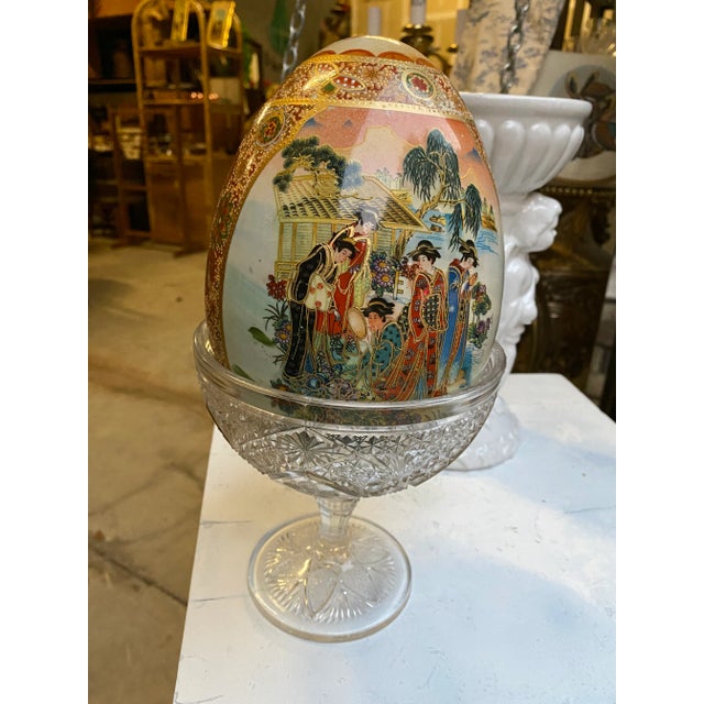 1970s 1970s Satsuma Large Asian Egg in Glass Stand For Sale - Image 5 of 6