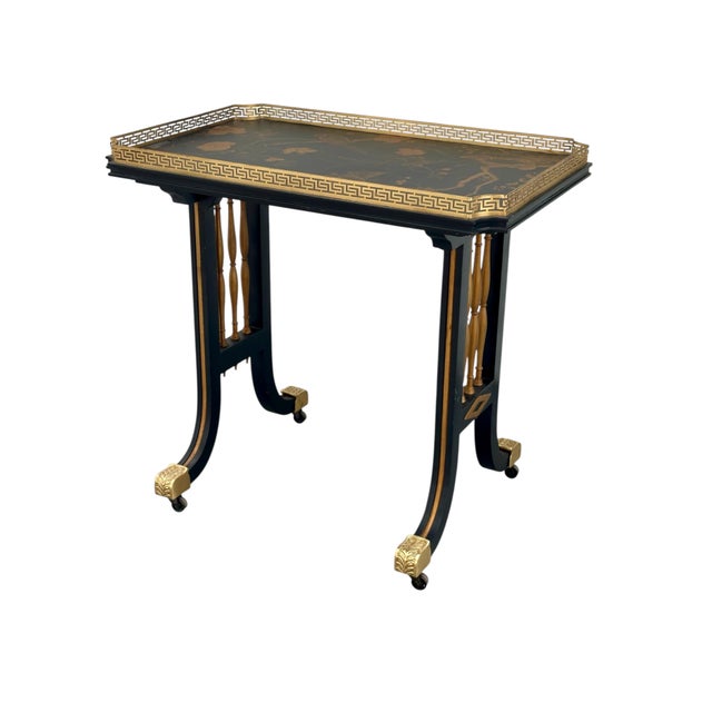 Regency Style Black Gold Japonisme Lacquer Center Table After Gillows Lancaster. For Sale - Image 9 of 16