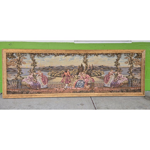 1920s Large Vintage Framed European Hand Crafted Rococo-Style Needlepoint Tapestry Wall Hanging – Romantic Garden Scene For Sale - Image 5 of 18