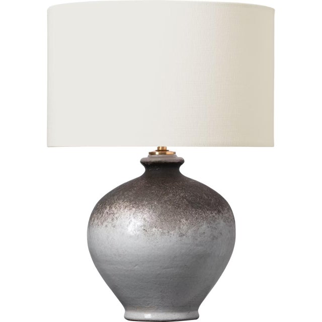 Transitional AERIN by Visual Comfort Signature Gaios 13" Cordless Accent Lamp in Galaxy Grey with Linen Shade For Sale - Image 3 of 3