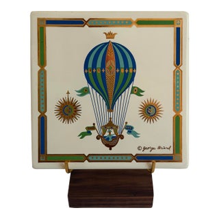 Vintage Hot Air Balloon Tile, Mid-Century, Display Stand Included For Sale