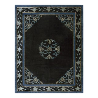 1930s Traditional Navy Blue Medallion Antique Chinese Peking Room Size Rug For Sale