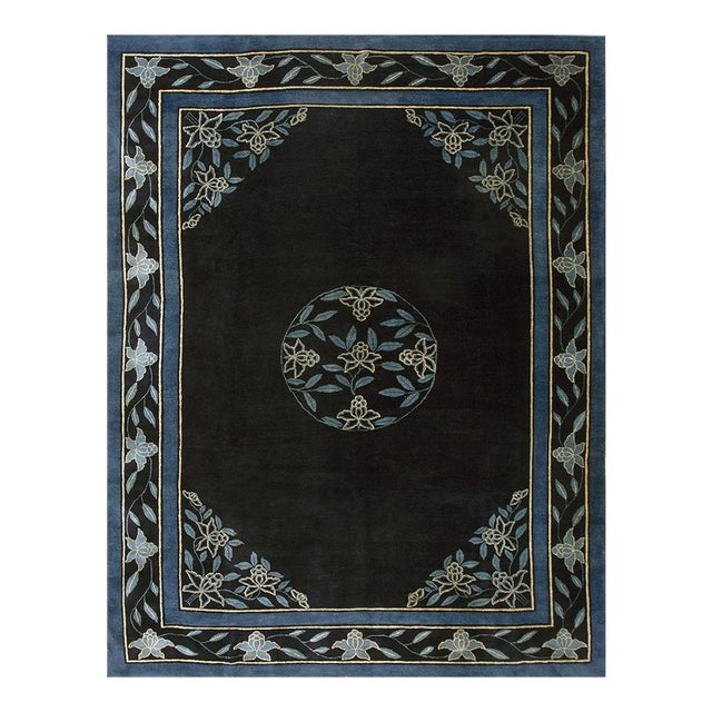 1930s Traditional Navy Blue Medallion Antique Chinese Peking Room Size Rug For Sale