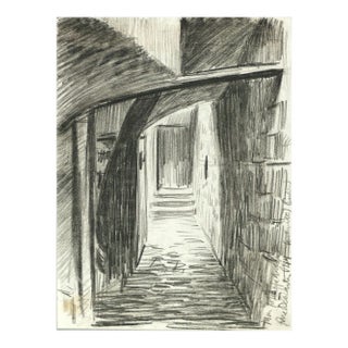 Wall of Philip Augustus - Original Charcoal Drawing by C. Heyman - Early 1900 Early 1900 For Sale