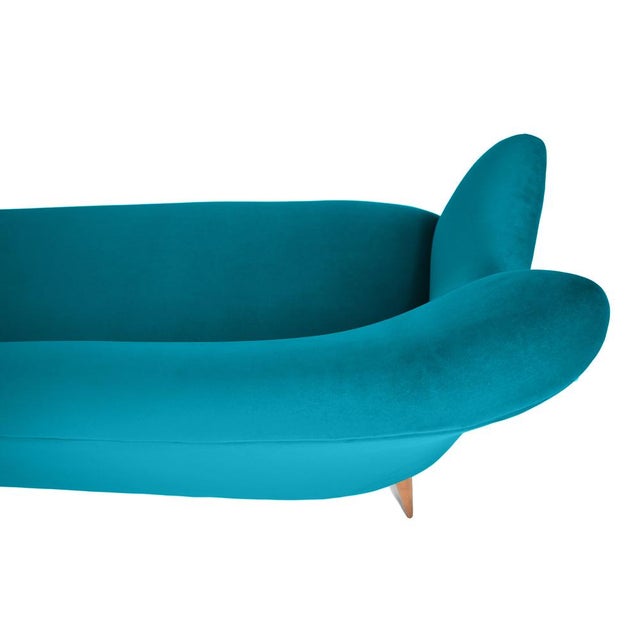 German Velvet Three-Seater Sofa in Sea Blue Velvet, 1960s For Sale - Image 4 of 8