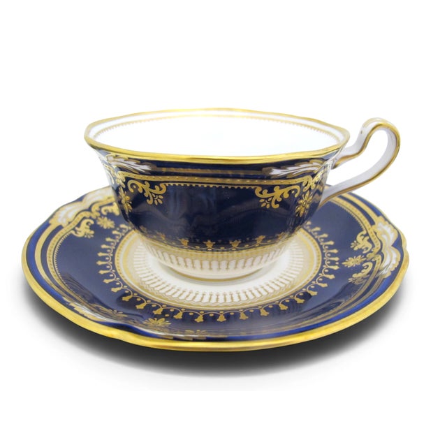 Ceramic Spode Lancaster Cobalt Blue R8950 Gold Gilt Fine Bone China Cup & Saucer For Sale - Image 7 of 10