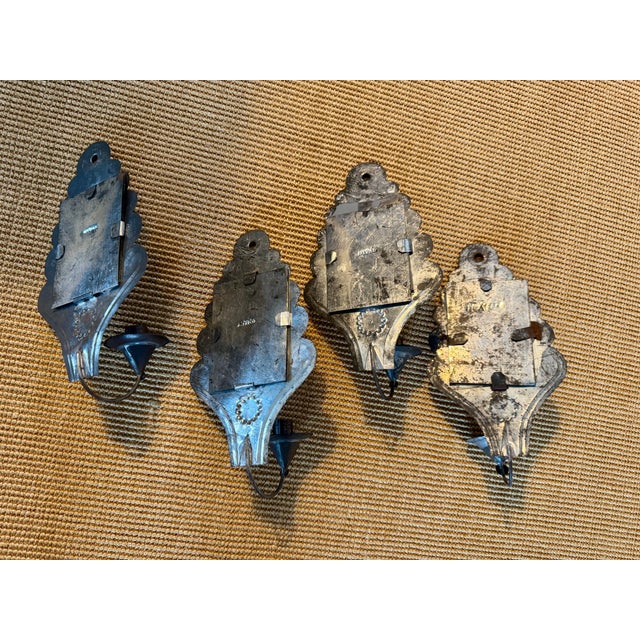 Mexican Set of 4 Late 19th Century Antique Mexican Mirrored Wall Sconces For Sale - Image 3 of 5