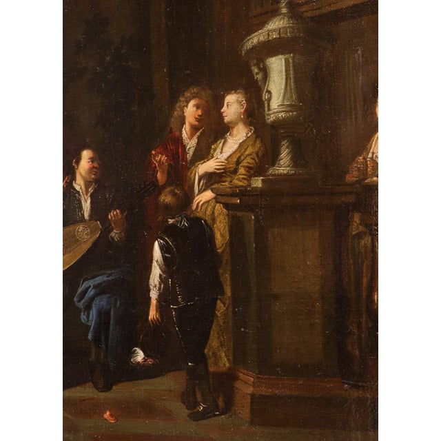 Pieter Angillis, Banquet and Brawl, 1720, Oil on Canvases, Framed, Set of 2 For Sale - Image 4 of 15