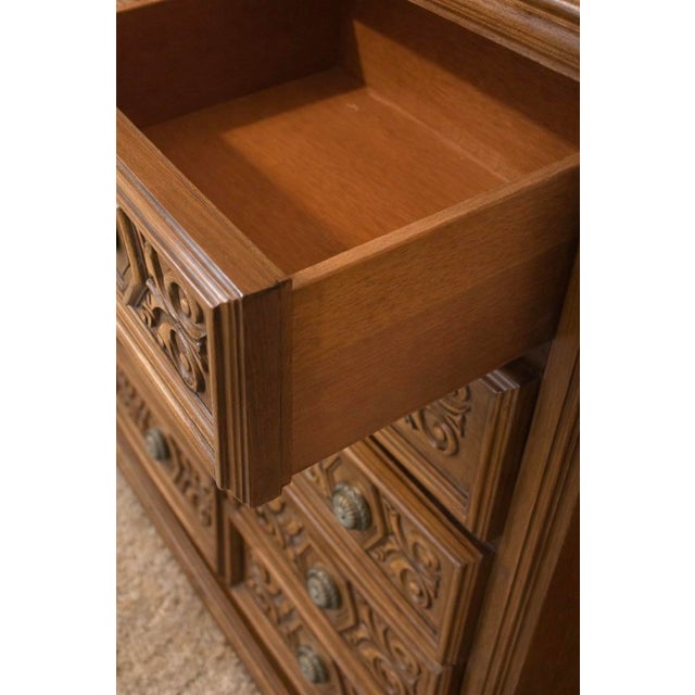 Burnt Umber 1970s Colonial Revival Full Bedroom Set With Dresser, Mirror, Tall Chest & Nightstands For Sale - Image 8 of 10