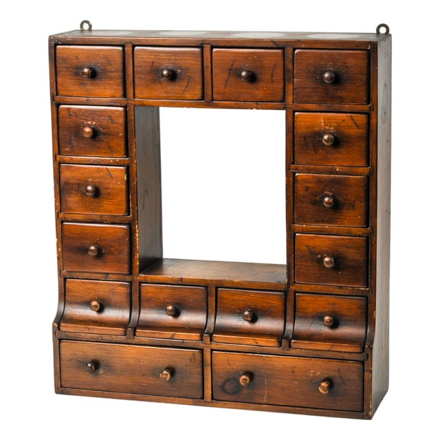 Antique Wall Hanging Apothecary Cabinet With 16 Small Drawers For Sale