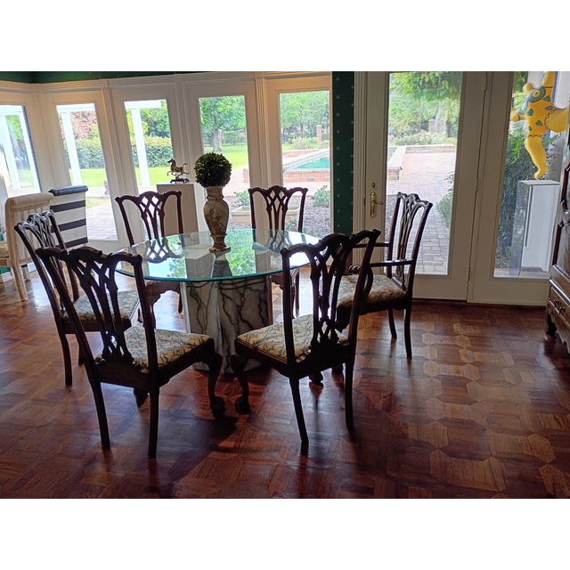 (Six) 1876 Chippendale Style Dining Room Chairs, one armchair and five side chairs. Crafted in Philadelphia in the Chinese...