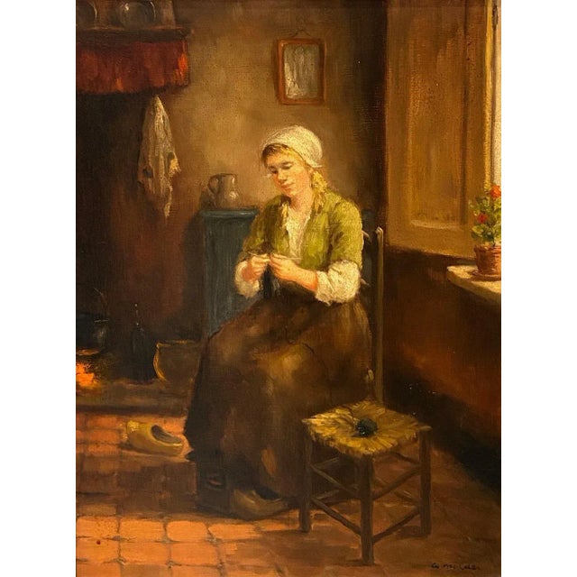 Anne Marie Mulder, Knitting Woman, Oil on Canvas For Sale - Image 9 of 9