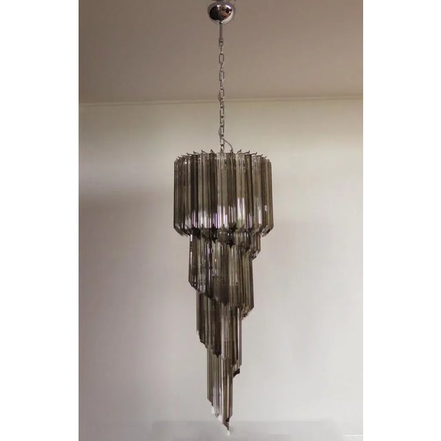 Vintage Italian Chandelier with 86 Smoked Glass Prisms, 1983 For Sale - Image 15 of 15
