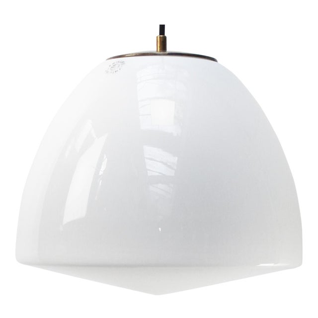 White Mid-Century White Opaline Glass Ceiling Lamps with Brass Top by Philips, Holland For Sale - Image 8 of 8