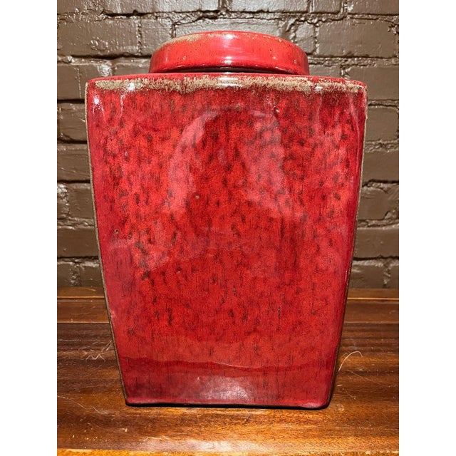 Large Heavy Red Oxblood Glazed Ceramic Square Ginger Jar Canister 14" For Sale - Image 4 of 9
