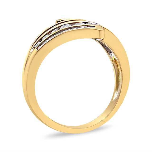 Haus of Brilliance 10K Yellow Gold 1 Cttw Round and Baguette-Cut Diamond Multi Row Bypass Ring Band (H-I Color, I1-I2 Clarity) - Ring - Size 7 For Sale - Image 4 of 6