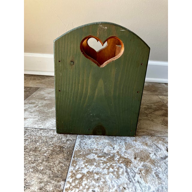 Vintage Country Rustic Sage Green Pine Magazine Crate With Heart Cutouts For Sale In Milwaukee - Image 6 of 12