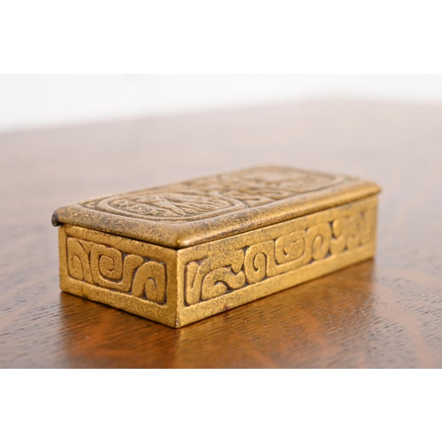 Tiffany Studios Tiffany Studios New York Zodiac Bronze Doré Stamp Box For Sale - Image 4 of 12