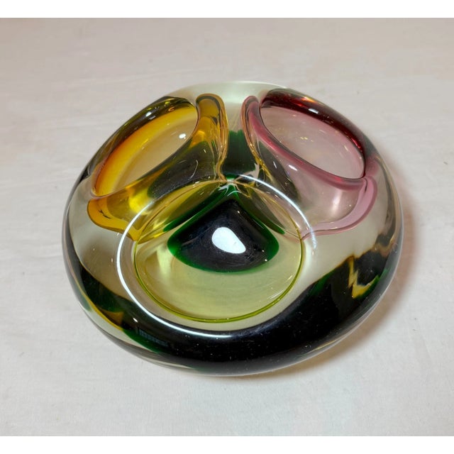 Large Vintage Hand Blown 3 Chamber Murano Art Glass Cigarette Cigar Ashtray For Sale In New York - Image 6 of 13