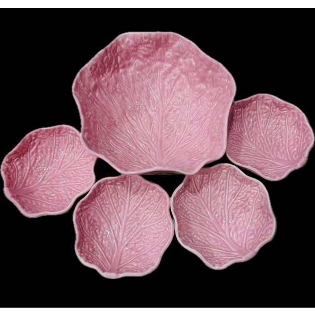 Art Deco Mid 20th Century Cabbage Ware Pink Serving Bowls in the Style of Dodie Thayer - 5 Pieces For Sale - Image 3 of 9