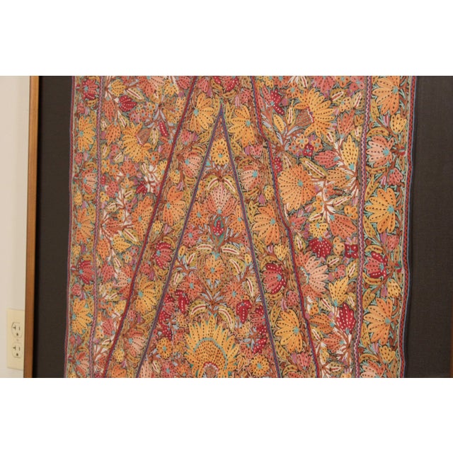 Orange Kashmiri Style Hand Embroidered Crewel Framed Textile For Sale - Image 8 of 12