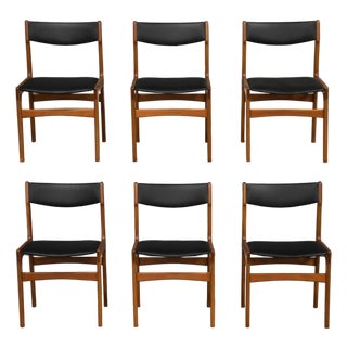 1960s Danish Modern Teak Black Dining Chairs - Set of 6 For Sale