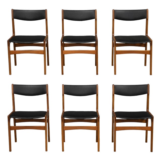 1960s Danish Modern Teak Black Dining Chairs - Set of 6 For Sale