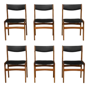 1960s Danish Modern Teak Black Dining Chairs - Set of 6