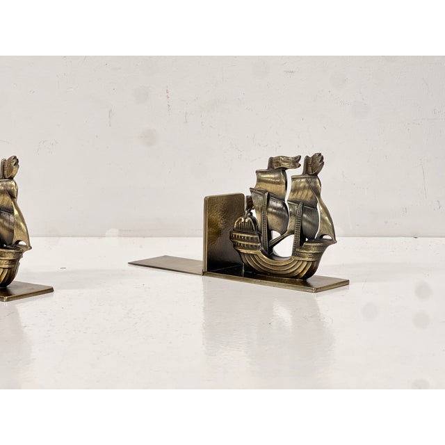 Art Deco Bronze Ship Bookends, 1930s, Set of 2 For Sale - Image 3 of 10