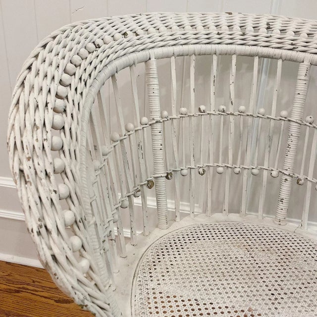 Wood Late 19th Century Antique Victorian Ball and Stick Rattan Wicker and Cane Chair Attributed to Heywood - Wakefield For Sale - Image 7 of 11