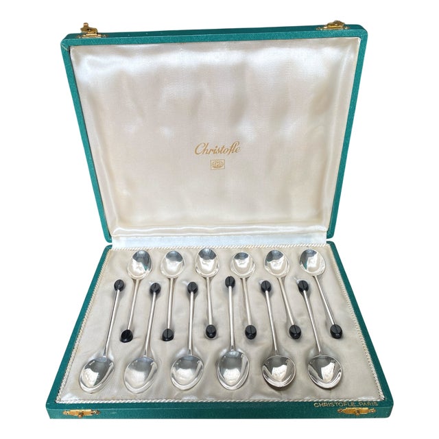 Silver-Plated Espresso Spoons with Coffee Bean Pattern from Christofle, France, 1950s, Set of 12 For Sale
