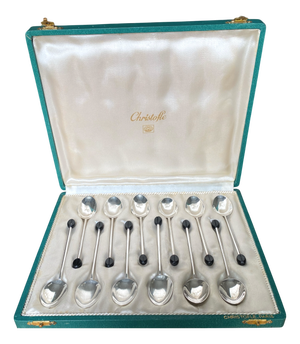 Silver-Plated Espresso Spoons with Coffee Bean Pattern from Christofle, France, 1950s, Set of 12
