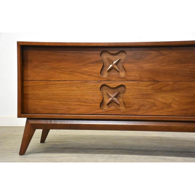 Refinished Walnut Low Tv Console Credenza For Sale - Image 9 of 10