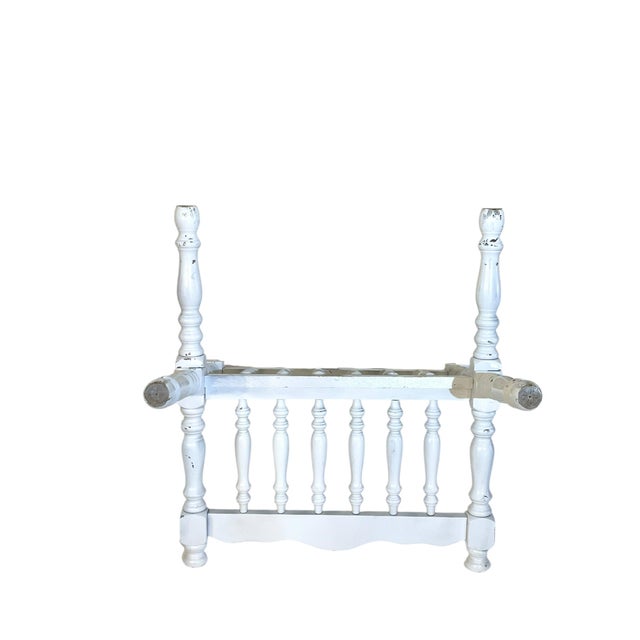 Vintage Rustic Cabin Style White Painted Turned Wood Book Magazine Stand Rack For Sale - Image 14 of 14