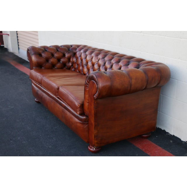 1940s 1940s Pegasus Tufted Chesterfield Sofa in Distressed Brown Leather For Sale - Image 5 of 18