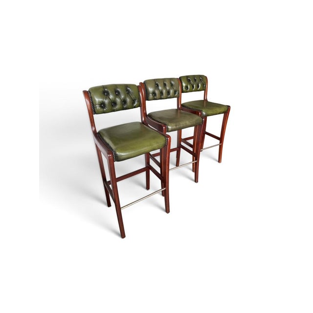 English Chesterfield Bar Stools, Set of 3 For Sale - Image 6 of 7