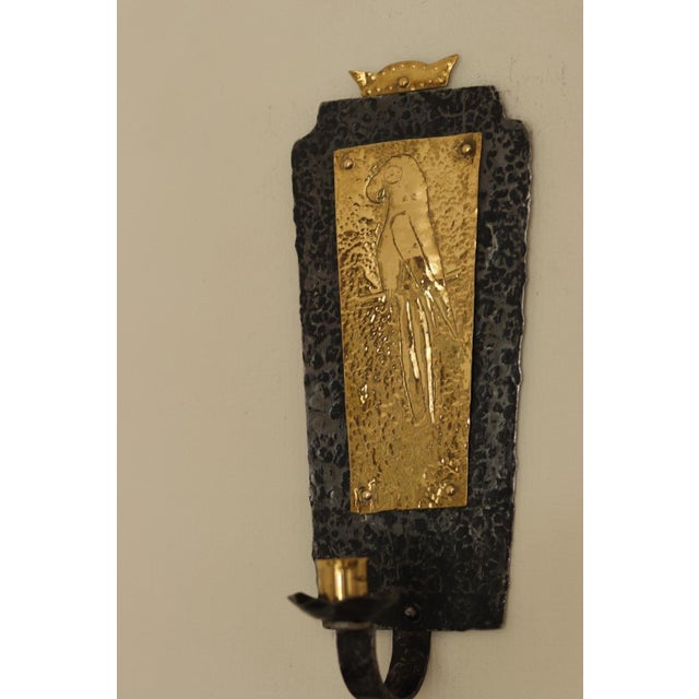 Mid-Century Modern Swedish Brass and Wrought Iron Sconces with Bird Motifs, Set of 2 For Sale - Image 13 of 14