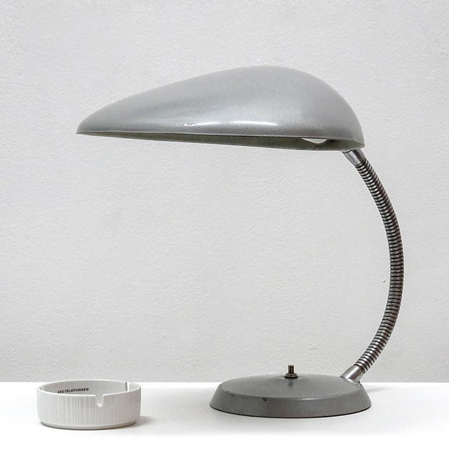 Iconic cobra lamp by Greta M. Grossman for Ralph O. Smith, circa 1950 in grey gun metal finish. Flexible arm, on/off...