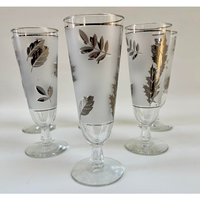 Glass Vintage Sterling Silver Leaf Foliage Drinking Cocktail Glasses - Set of 7 For Sale - Image 7 of 9