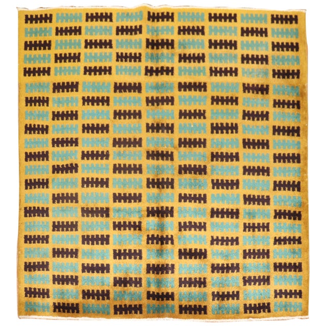Mid 20th Century Turkish Art Deco Square Rug For Sale In New York - Image 6 of 18