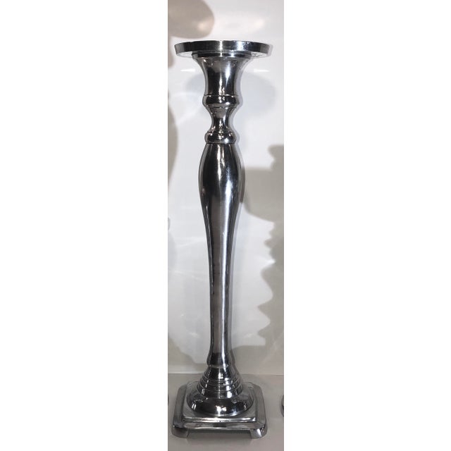 * 3 Polished Pewter Hollowware Candle Holders Tall Silver Taper and