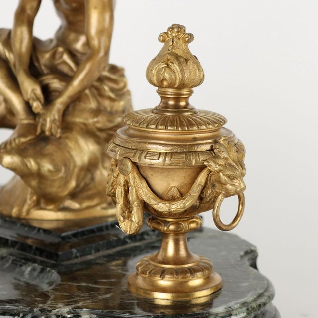 Metal Bronze & Marble Inkwell attributed to Jean-Marie Pigaltary, France, 19th Cennury For Sale - Image 7 of 14