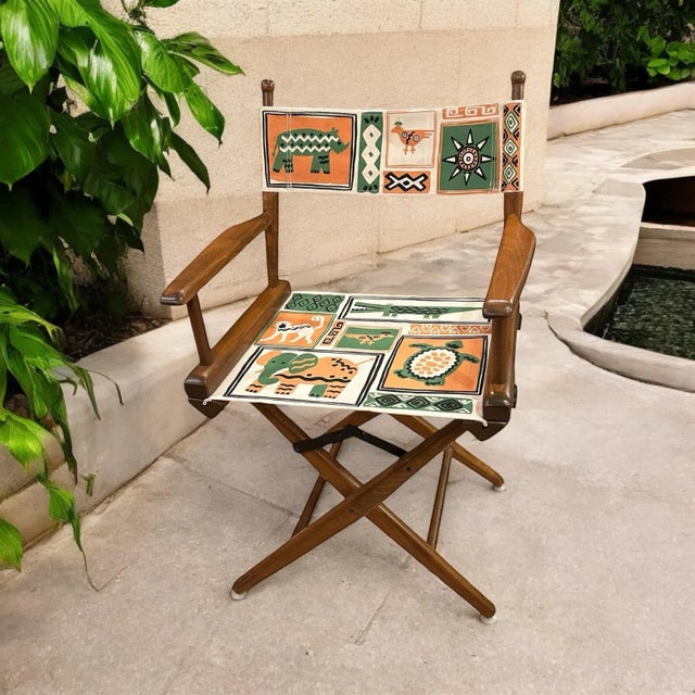 Wood Walnut Directors Chair Folding New Canvas Seat For Sale - Image 7 of 12