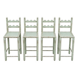Set of 4 Country French Counter Stools With Custom Antique Light Pastel Seafoam Green For Sale