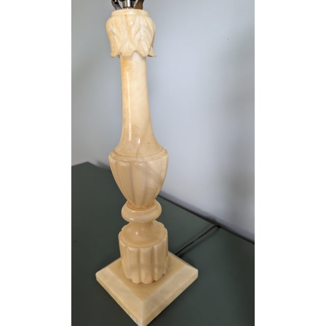Alabaster Vintage Alabaster Table Lamps Italian Neoclassical Style With Acanthus Carving - Pair For Sale - Image 8 of 14