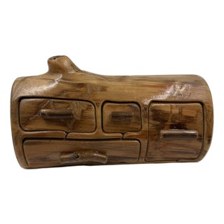Vintage Nature Turns Aspen Wood Puzzle Jewelry Box With Drawers For Sale