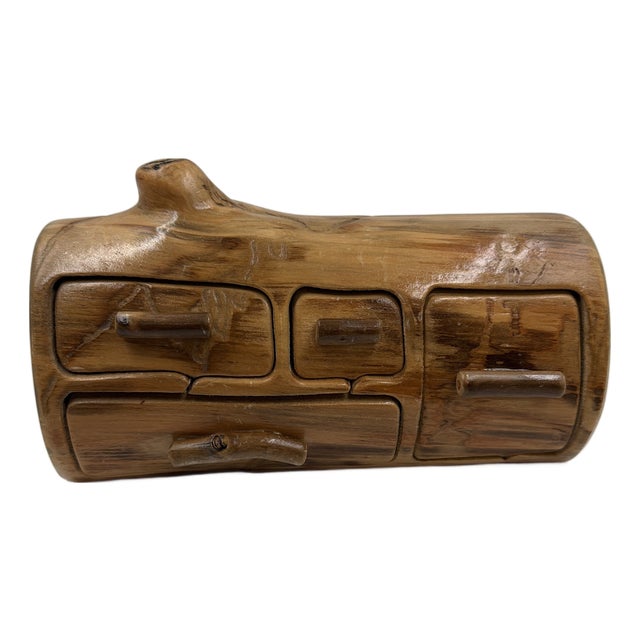 Vintage Nature Turns Aspen Wood Puzzle Jewelry Box With Drawers For Sale