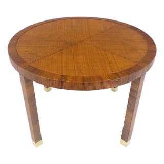 Vine Round Wicker Cane Center Table Brass Tips Legs MINT For Sale