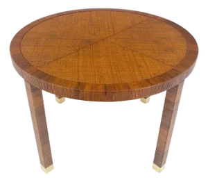 Vine Round Wicker Cane Center Table Brass Tips Legs MINT